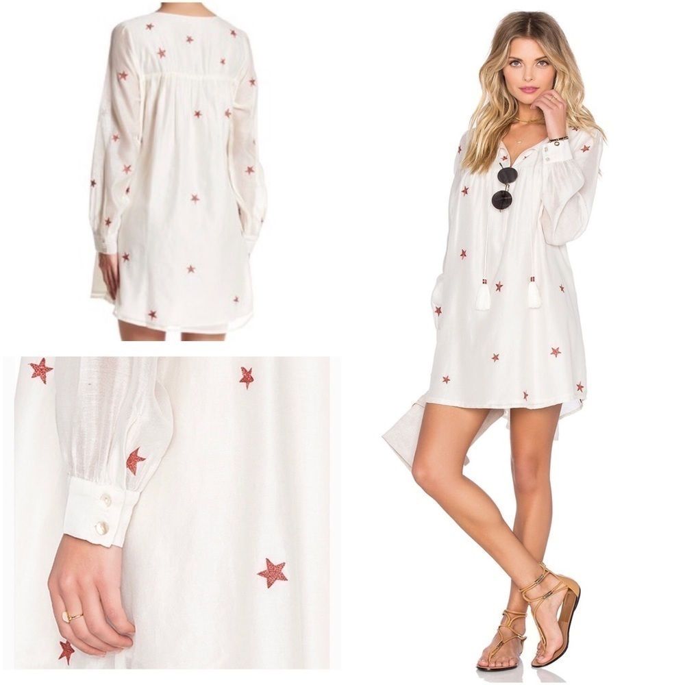 NWT Tularosa x REVOLVE Blythe Embroidered Stars White Silk Blend Tunic Dress S‍﻿